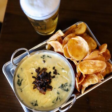 Spinach and Charred Onion Dip at Maple Hall Bowling in Knoxville